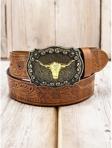  Hombre Marrón Cuero vegano Vintage vaquero occidental