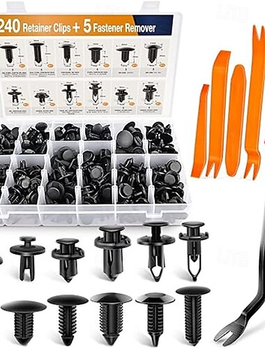  240 Stück Stoßstangen-Halteklammern, Auto-Kunststoffnieten, Befestigungsmaterial, Push-Haltering-Set, gängigste Größen, Auto-Push-Pin-Nieten-Set – Türverkleidungs-Kotflügelklammern für GM, Ford,