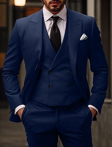  Herren Hochzeit Weihnachten Anzüge Suits Rot Burgunderrot Täglich Geschäftlich Einfarbig Slim Fit 3-teiliges Set Einreiher - 2 Knöpfe