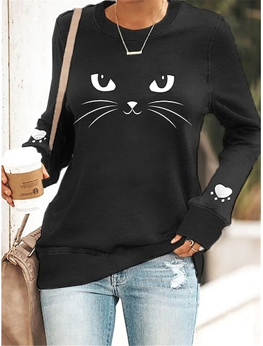  Damen Zur Seite fahren Polyester Katze Halloween Bedruckt Brautkleider schlicht Rundhalsausschnitt Langarm Mikro-elastisch Winter Frühling & Herbst