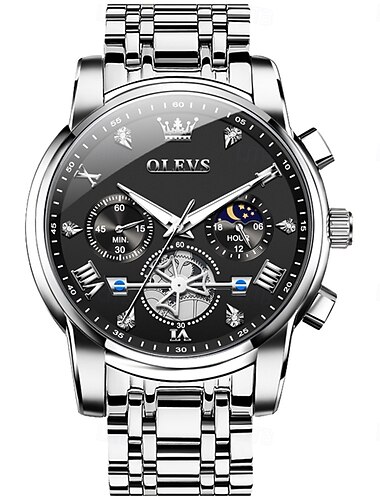  ساعة OLEVS 2856 الرجالية Quartz ساعة هيكلية بتصميم عصري ومرحلة القمر ساعة توقيت مماثلة TOP للرجال مقاومة للماء