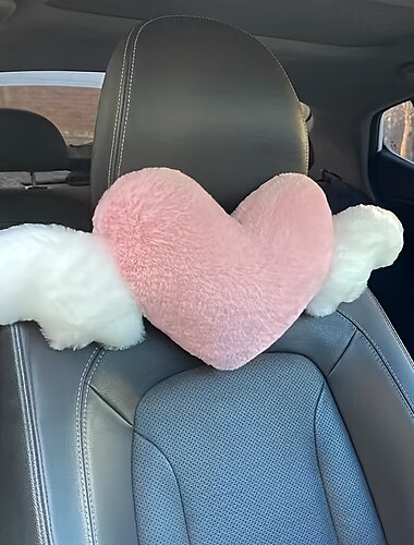  Bonita almohada para reposacabezas de coche con dibujos animados, almohada de apoyo para el cuello, almohada para la espalda con forma de pato y corazón de amor, cojín para el respaldo del asiento, decoración interior del coche, 1 unidad