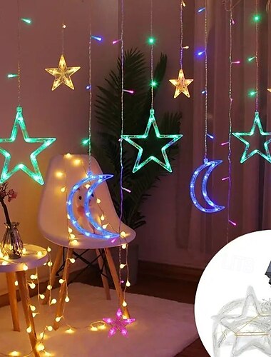  3,5 m 138 LEDs Stern Mond Vorhang Licht Fernbedienung 8 Modi Himmel Stern Lichterkette Hochzeit Weihnachtsfeier Outdoor wasserdichtes Zelt Schlafzimmer Wohnzimmer Balkon Fenster Vorhang Dekoration