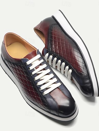  Herren-Sneaker zum Schnüren aus gestepptem Rindsleder mit rot-schwarzem Farbverlauf-Design – stylische Freizeitschuhe für den Alltag