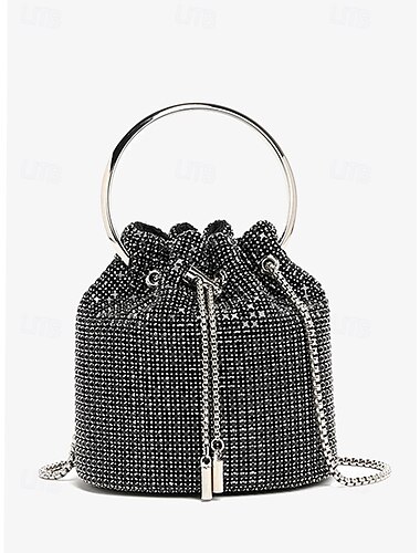  funkelnde silberne Strass-Beuteltasche für Damen mit Metallringgriff | glamouröses Accessoire für Abendpartys und besondere Anlässe