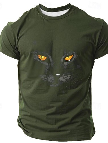  Herre Kat Sjov T-shirt Kortærmet T-shirt 3D-udskrivning Rund hals Skjorte Retro / vintage Afslappet Gadestil Sport & Udendørs Ferie I-byen-tøj Sort Grøn Mørkeblå Forår sommer Tøj S M L XL XXL XXXL