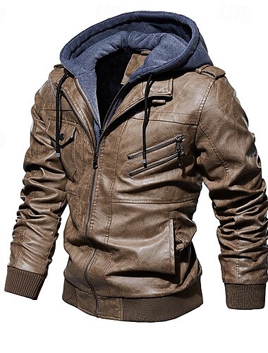  Voor heren Jas van imitatieleer Bikerjack Rood leren jack Dagelijks Vakantie Winddicht Houd Warm Splits Herfst winter Effen Modieus Klassiek Capuchon Normaal Imitatieleer Zwart Wijn Khaki Donkergrijs