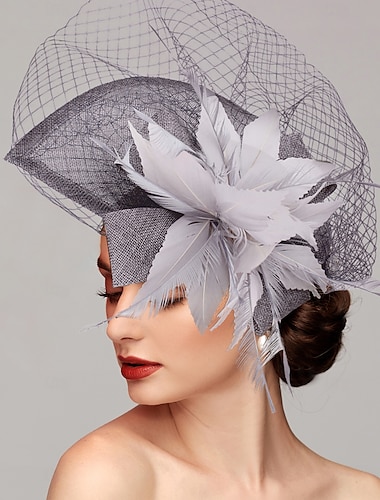  Fascinadores Poliéster Pluma artificial Tocado de velo Formal Elegante Con Tocado de red de plumas Prenda de Cabeza Fascinadores de Derby Día de Carreras Vestido 2025