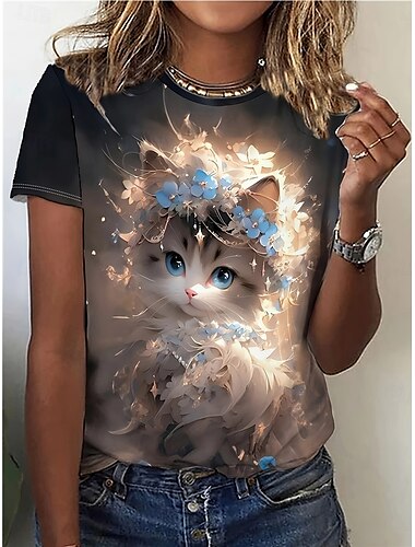  t-shirt femme mignon décontracté imprimé manches courtes hauts réguliers quotidien noir été