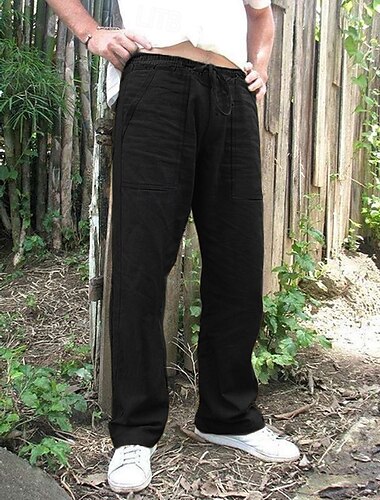  Herren Leinenhose Hose Hosen Sommerhosen Strandhose Tasche Kordelzug Elastisches Kordelzugdesign Glatt Atmungsaktiv Leichtgewichtig In voller Länge Yoga Fitnessstudio Modisch Strassenmode Hellgrau