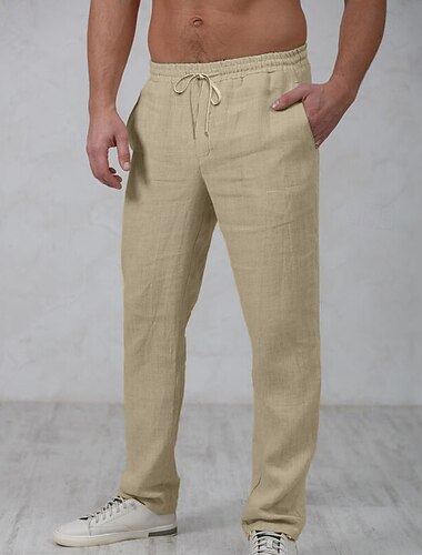  Voor heren Linnen broek Broek Zomerbroek Strandbroeken Trekkoord Elastische taille Recht been Effen Comfort Buiten Casual Dagelijks Streetwear Stijlvol Wit Marineblauw