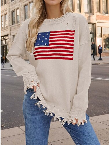  Femme Pull Chandail mode Décontractées Couleur unie Col Ras du Cou Imprimer Épaule tombante manche longue Hauts longs Tricoter du quotidien Sortie bleu marine Beige Automne Hiver