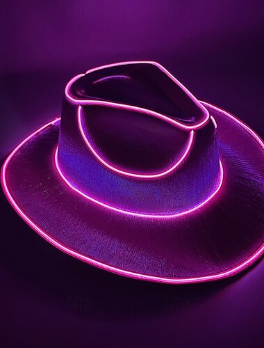  Fasching Cowgirlhut Fedora leuchtender Cowboyhut leuchtender Fedorahut leuchtet im Dunkel für Karneval Musikfestivals funkelnd leuchtender Cowboyhut vielseitig einsetzbar