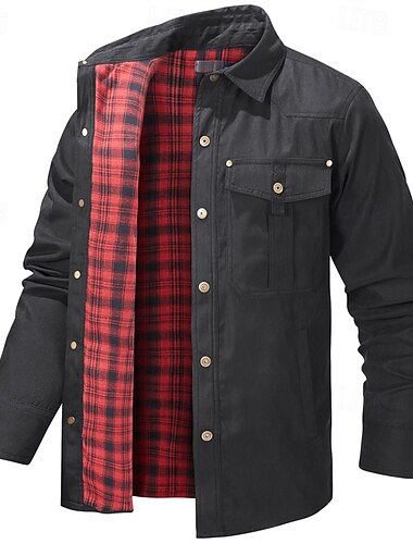  Voor heren Truckerjack Utility-jack Cargo-jack Dagelijks Vakantie Thermisch Warm Zak Herfst winter Effen Modieus Klassiek Revers Normaal Zwart blauw Bruin Groen Khaki Jacks