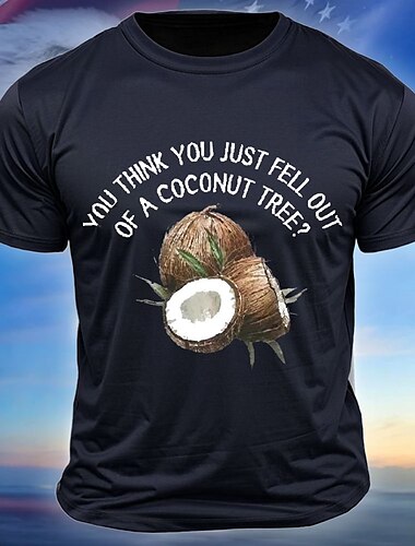  Herren Kokosnuss Buchstabendruck T Shirt T-Shirt 100% Baumwolle Kurzarm Grafik Hemd Schwarz Weiß Dunkelblau Bequemes T-Shirt Straße Sport im Freien Modedesigner-Kleidung