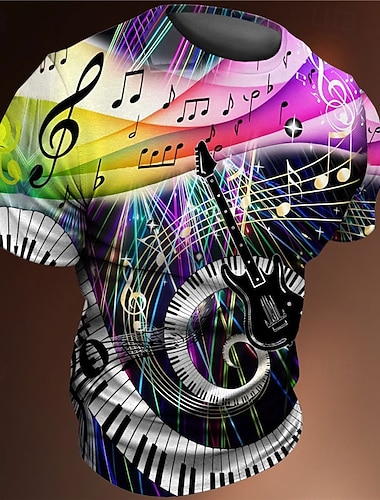  Festival de musique Homme Graphique Touches Pano Notes de Musique T-shirt Manche Courte T-shirt Impression 3D Col ras du cou Chemise ancien Mode Designer Extérieur Occasionnel Quotidien Bleu Violet