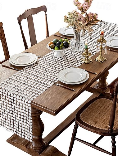  Camino de mesa de campo francés, cubierta para mesa de comedor de ambiente hogareño con decoración hueca