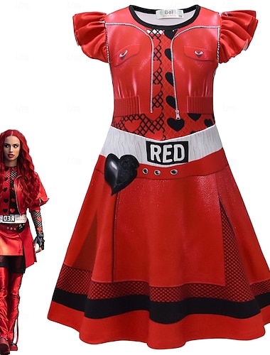  Potomkowie Powstanie czerwieni Dziecięca Czerwona Królowa Kier Sukienka Kostium Cosplay Kostiumy z filmów for Dla dziewczynek Dla dzieci Karnawał Bal maskowy Spektakl Impreza / Wieczór