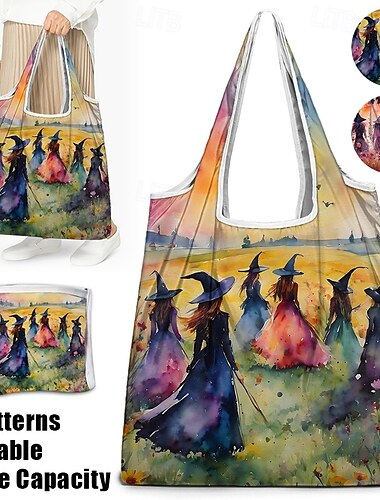  kleurrijke draagtas voor dames met heksenontwerp - perfect voor Halloween-shoppen en dagelijks gebruik