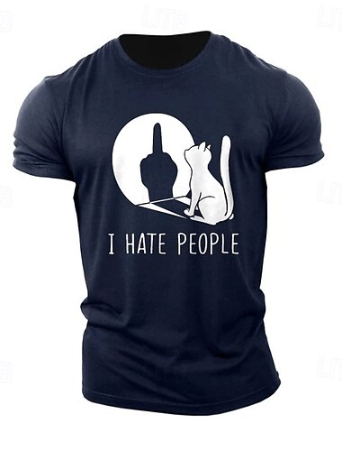  Voor heren dier Kat Tekstopdruk Grappig T-shirt 100% katoen Korte mouw Grafisch Shirt Zwart Donkerblauw Comfortabel T-shirt Straat Buitensporten Modeontwerper kleding