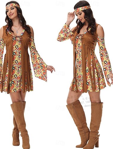  Retro Vintage 1970er Disko Kleid Stirnband Hippie Damen Maskerade Party / Abend Pride Parade Pride-Monat Erwachsene Kleid Stirnband