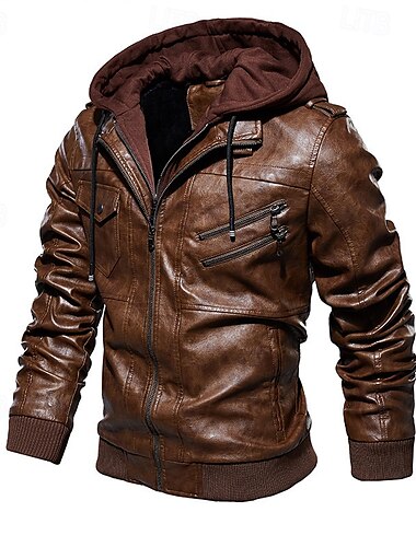  Herren Lederjacke Kunstlederjacke Motorrad Jacke Rote Lederjacke Täglich Urlaub Windundurchlässig warm halten Spleißen Herbst Winter Glatt Modisch Klassisch Mit Kapuze Standard Kunstleder Schwarz