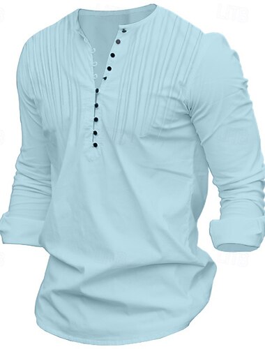  Per uomo Camicia Camicia popover Camicia Estiva Camicia casual Camicia con colletto alla coreana Nero Bianco Blu Manica Lunga Semplice Colletto Vacanza Quotidiano Abbigliamento Cotone Misto Cotone