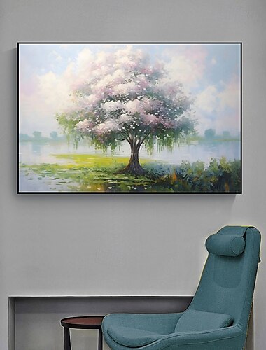  vopsea de mână pânză pictură în ulei floare de cireș artă de perete peisaj floare copac pânză rustică foarte mare decor cadou fără cadru