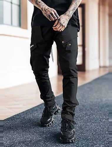  Herren Cargohose Cargohosen Hose Hosen Kordelzug Elastische Taille Multi Pocket Glatt tragbar Outdoor Täglich Campen und Wandern Modisch Klassisch Schwarz Armeegrün