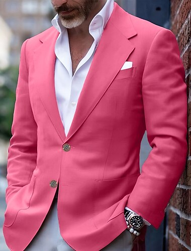  Herren Blazer Sakko Geschäft Cocktailparty Hochzeitsfeier Modisch Brautkleider schlicht Frühling & Herbst Polyester Feste Farbe Taste Tasche Komfortabel Einreihiger Verschluss Blazer Hellrosa Gelb