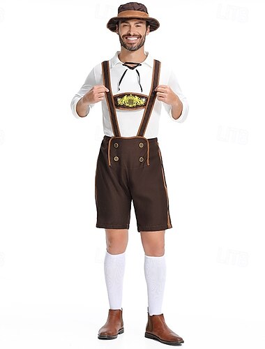  Carnaval Oktoberfest Fête internationale de la bière Costume Lederhosen Bavarois Allemand Munich Prairies Homme Tissu de style traditionnel Chemisier Shorts