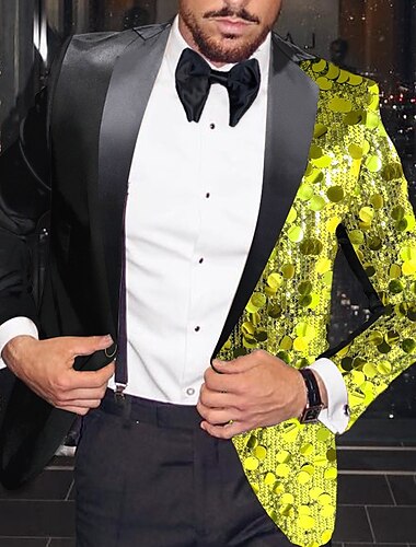  Voor heren Blazerjack Smoking Feest Glitter Schijf Stip Blazer Zwart Zilver Geel Getailleerd Single Breasted een knoops