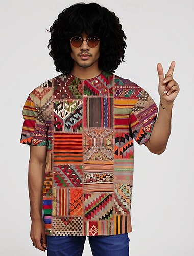  Hippie Mexicaans- Afrikaanse T-Shirt Tie-Dye T-shirt 3D Kente Retro-wijnoogst Jaren '80 Voor Voor heren Volwassenen Maskerade 3D afdrukken Casual / Dagelijks