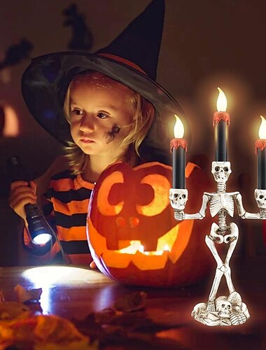  Halloween decoraties skelet kandelaar spook festival horror decoratieve rekwisieten led elektronische kaars lantaarn schedel huis ornamenten