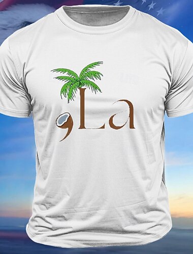  Herren Kokospalme Lustig T Shirt T-Shirt 100% Baumwolle Kurzarm Grafik Hemd Weiß Leicht Blau Bequemes T-Shirt Straße Sport im Freien Modedesigner-Kleidung