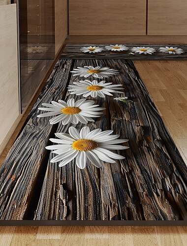  Küchenteppich mit Gänseblümchenmuster, rutschfeste, ölbeständige Bodenmatte, Wohnzimmerteppich, Indoor-Outdoor-Matte, Schlafzimmerdeko, Badezimmermatte, Eingangsteppich, Türmatte