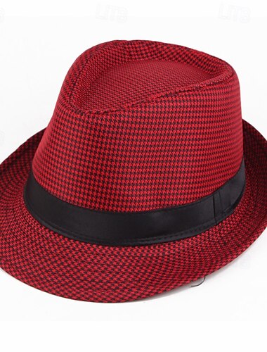  Herren Kentucky Derby Hut Sonnenhut Hut mit wilder Krempe Zylinderhut Schwarz Gelb Polyester Mode Lässig Straße Täglich Hahnentrittmuster Atmungsaktiv