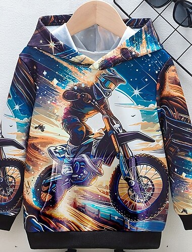  Pojkar 3D Grafisk Motorcyklar Huvtröja Långärmad Höst Vinter Mode Grundläggande Barn 4-12 år Huva Utomhus Ledigt Dagligen Normal