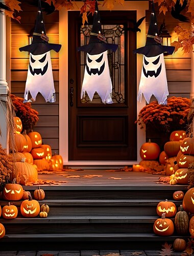  Halloween decoraties verlichte spook hangende heksenhoed binnen en buiten binnenplaats boom festival lijn decoratie 3st