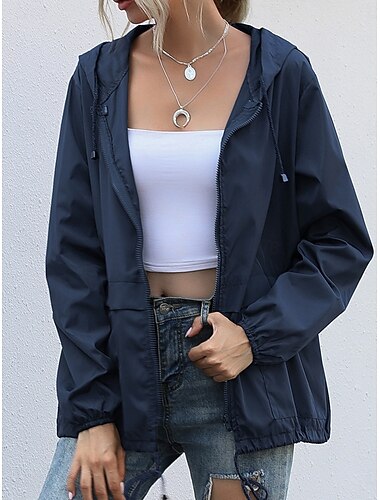  Damen Mantel Athlässigkeit Freizeitskleidung Frühling Herbst Standard Mantel Regular Fit Stilvoll Brautkleider schlicht Jacken Langarm Feste Farbe Kordelzug Schwarz Wein Dunkelmarine