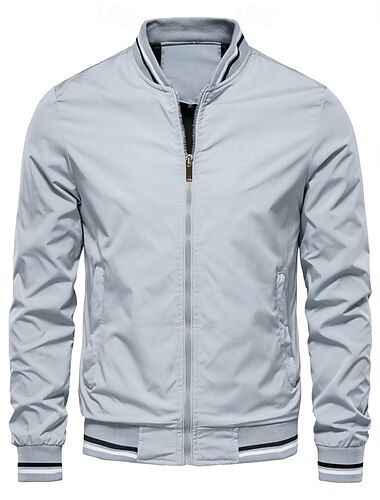  Homens jaqueta leve Jaqueta Bomber Esportes Casual / Diário Jaqueta Corta-Vento Zíper Primavera & Outono Bloco de cor Casual Padrão Camelo Preto Verde cáqui Azul Escuro Casaco