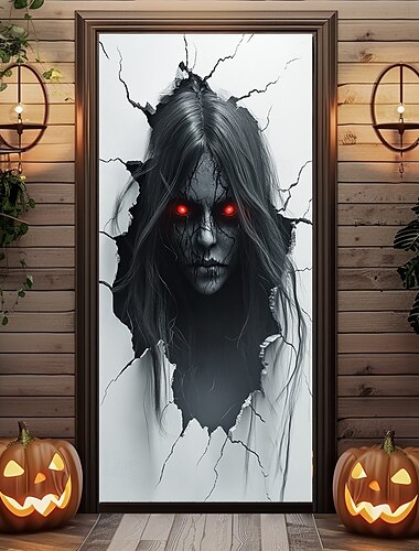  Halloween Türdekorationen Halloween Türabdeckungen Geistertür Gobelin Türvorhang Dekoration Hintergrund Türbanner für Haustür Bauernhaus Urlaubsparty Indoor Outdoor Dekor Zubehör