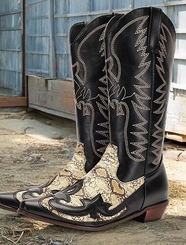  Homme Bottes Bottes Cow boy Broderie Rétro Vintage Classique Décontractées Extérieur Polyuréthane Bloc de couleur Eté Automne