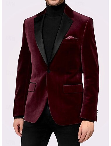  Voor heren Blazerjack Smoking Vintage Feest Flueel Lapwerk Effen Blazer Bordeaux Groen Standaard pasvorm