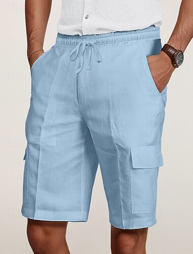  Herren Cargo Shorts Kurze Hosen Shorts Kurze Hosen Leinenshorts Kurze Hosen Sommer-Shorts Strandshorts Kurze Hosen Kordelzug Elastische Taille Multi Pocket Glatt Knielänge Outdoor Casual Täglich