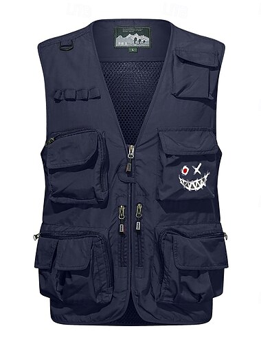  Herren Lustig Lächelndes Gesicht Grimasse Weste Angelweste Weste für Wanderer Taktisch Praktisch Abnehmbar Brautkleider schlicht Sports Outdoor Angeln Fotografie Gitter Seitentaschen Schnell Trocknend