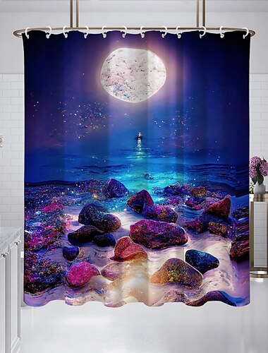  Shower Curtain with Hooks 180cm*180cm(70"*70") Polyester Washable Waterproof Pattern Bathroom Bathtub Deco Seaside Ocean Beach