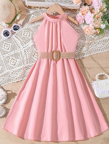  Mädchen' 3D Feste Farbe Kleid Ärmellos Sommer Urlaub Täglich Festtage Prinzessin Schön Süß kinderkleidung 8-12 Jahre Casual kleid A Linie Kleid Midi Regular Fit
