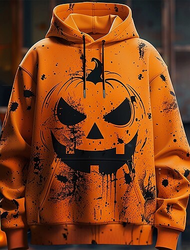  Kürbis Herren Modisch 3D-Druck Hoodie Sweatshirt Kapuze Halloween Hoodies Orange Mit Kapuze Tasche 3D-Druck Herbst Winter Designer Kapuzenpullover