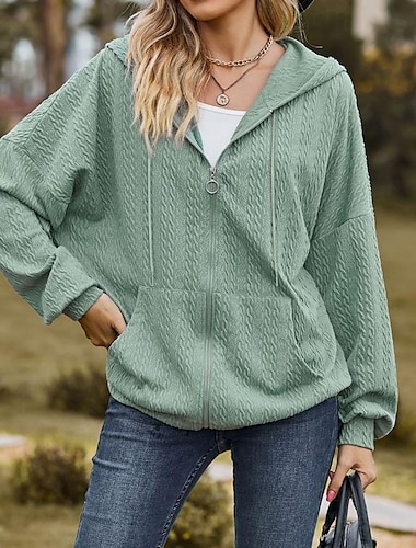 Damen Kapuzenpullover mit Reißverschluss, Sweatshirt, modern, schlicht, Alltagskleidung, Sport, Kapuze, Reißverschluss, Tasche, lockere Passform, lange Ärmel, weiß, rot, blau, grün, Herbst, Winter